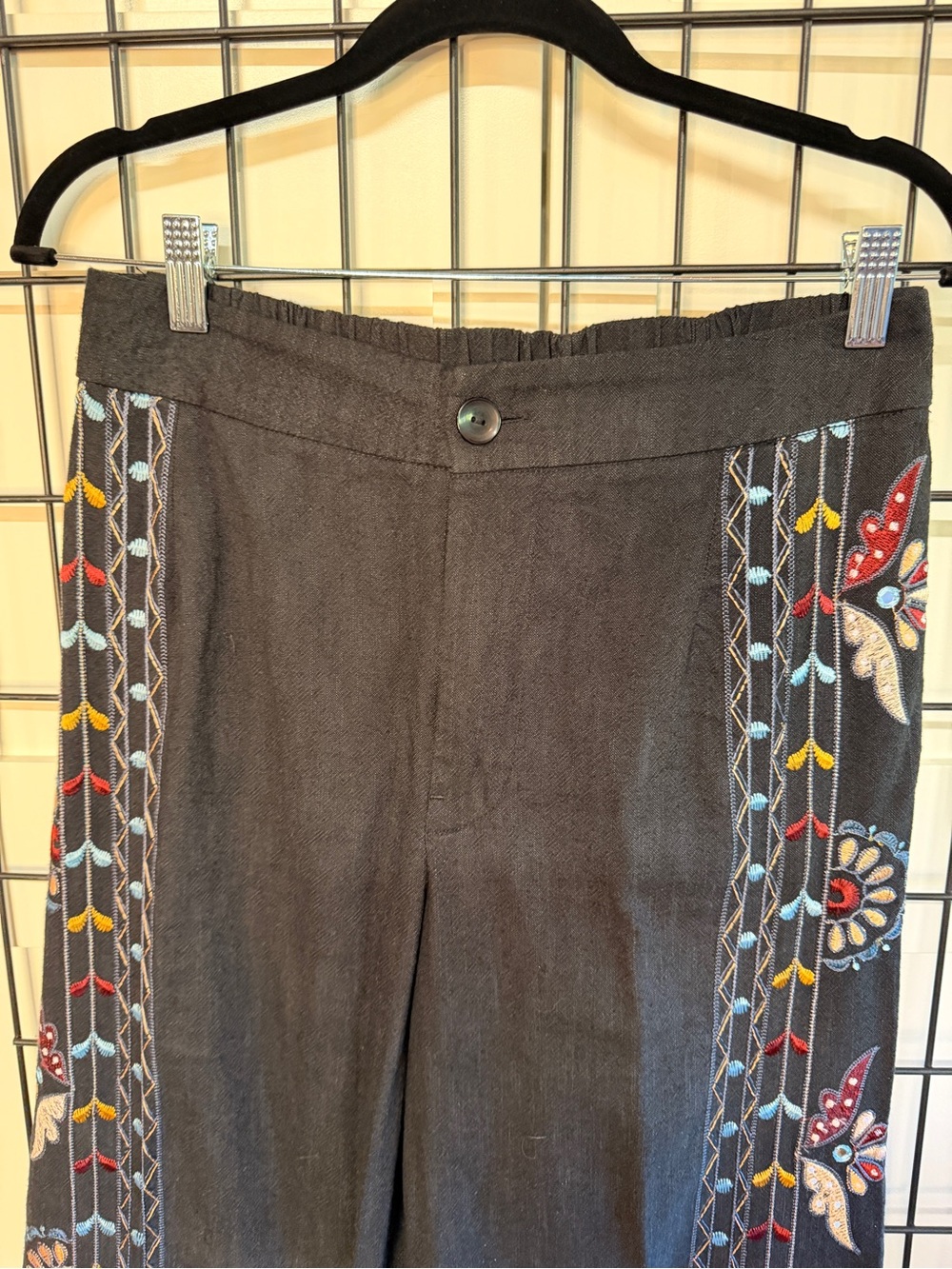 Anthropologie Embroidered Black Wide-Leg Pants - Picture 3 of 6
